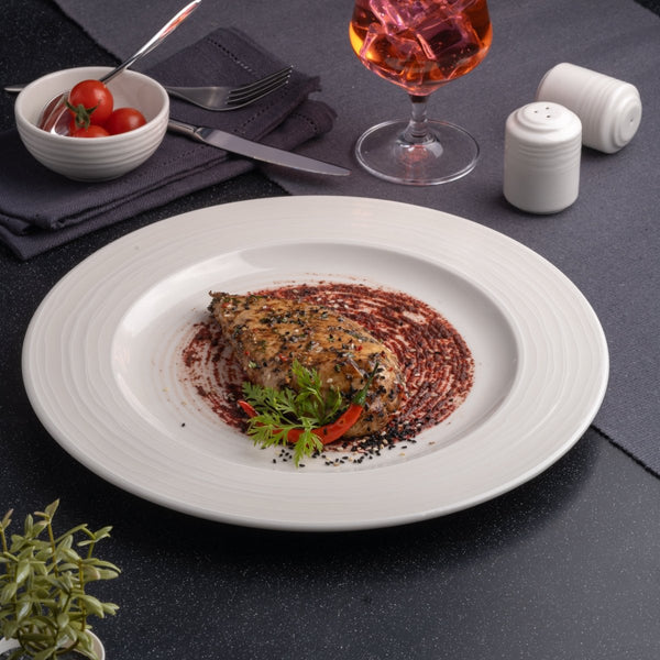 Ariane Prime 12 1/5" White Eclipse Porcelain Flat Plate - 6/Case (APRARN120011031) - iFoodservice Online