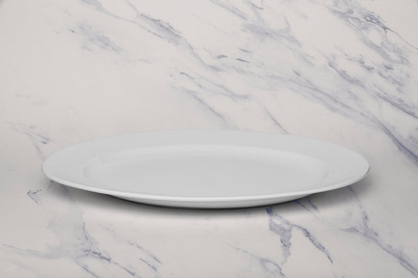 Ariane Prime 14 1/6'' x 10'' Prime - Warm White Porcelain Oval Platter - 6/Case (APRARN000015036) - iFoodservice Online