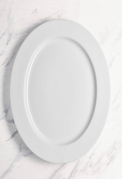 Ariane Prime 15'' x 10 3/7'' Prime - Warm White Porcelain Oval Platter - 6/Case (APRARN000015038) - iFoodservice Online