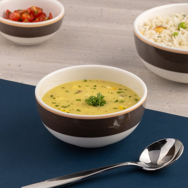 Ariane Prime 4 5/7" Twister Mokka White & Brown Porcelain Bowl - 12/Case (APRARN263022012) - iFoodservice Online