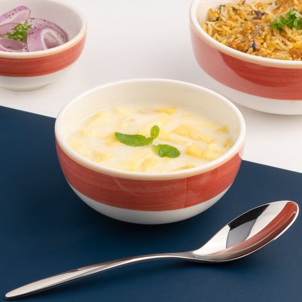 Ariane Prime 4 5/7" Twister White & Red Porcelain Bowl - 12/Case (APRARN204022012) - iFoodservice Online