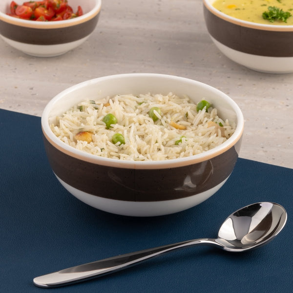 Ariane Prime 5 1/2" Twister Mokka White & Brown Porcelain Bowl - 8/Case (APRARN263022014) - iFoodservice Online