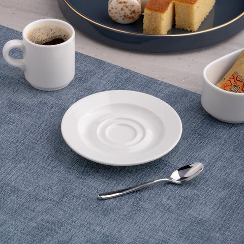 Ariane Prime 5 1/8" Prime - Warm White Porcelain Saucer - 12/Case (APRARN000014013) - iFoodservice Online