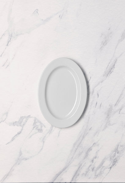 Ariane Prime 6 2/3'' Prime - Warm White Porcelain Oval Platter - 12/Case (APRARN000015017) - iFoodservice Online