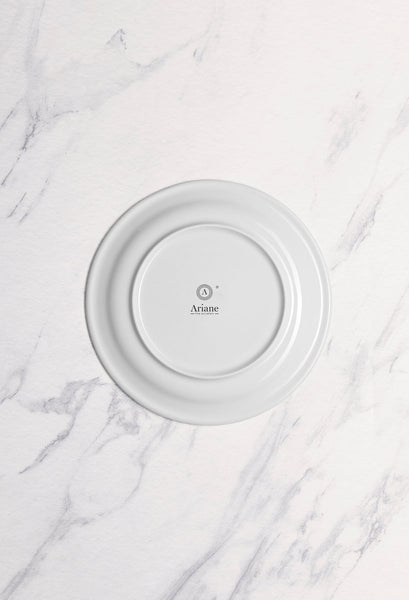 Ariane Prime 7 1/2" Prime - Warm White Porcelain Flat Plate Banquate Small Rim - 12/Case (APRARN000018019) - iFoodservice Online