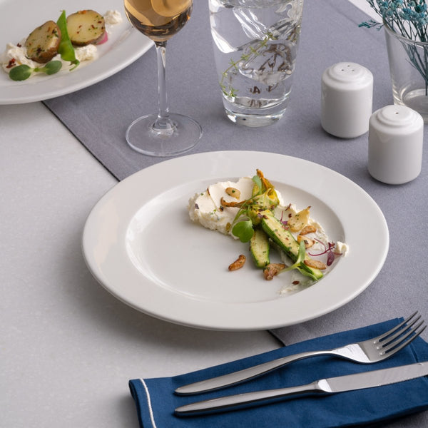 Ariane Prime 8 1/4" Prime - Warm White Porcelain Flat Plate - 12/Case (APRARN000011021) - iFoodservice Online