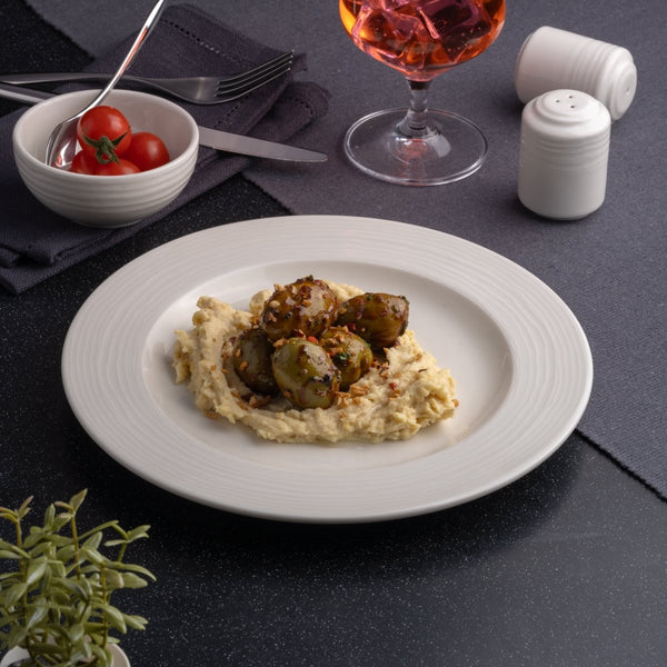 Ariane Prime 9 4/9" White Eclipse Porcelain Flat Plate - 12/Case (APRARN120011024) - iFoodservice Online