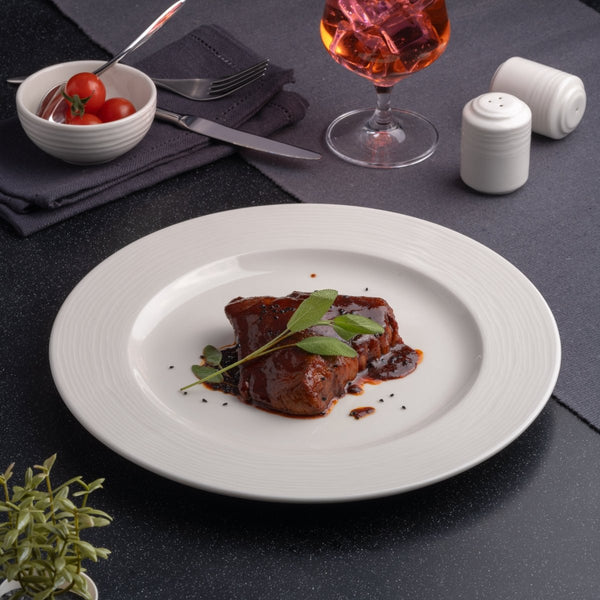 Ariane Prime 9 5/6" White Eclipse Porcelain Flat Plate - 12/Case (APRARN120011025) - iFoodservice Online