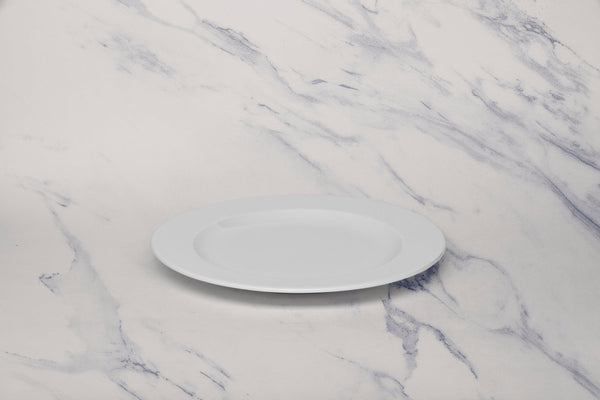 Ariane Prime 9" Prime - Warm White Porcelain Flat Plate - 12/Case (APRARN000011023) - iFoodservice Online