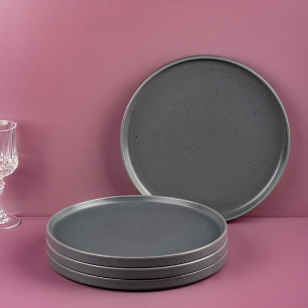 Ariane Selas 10 5/8" Selas - Charcoal Grey Dots Porcelain Short Rim Stackable Plate - 4/Case (ASEARNA05B11027) - iFoodservice Online