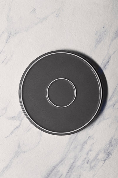 Ariane Selas 10 5/8" Selas - Charcoal Grey Dots Porcelain Short Rim Stackable Plate - 4/Case (ASEARNA05B11027) - iFoodservice Online