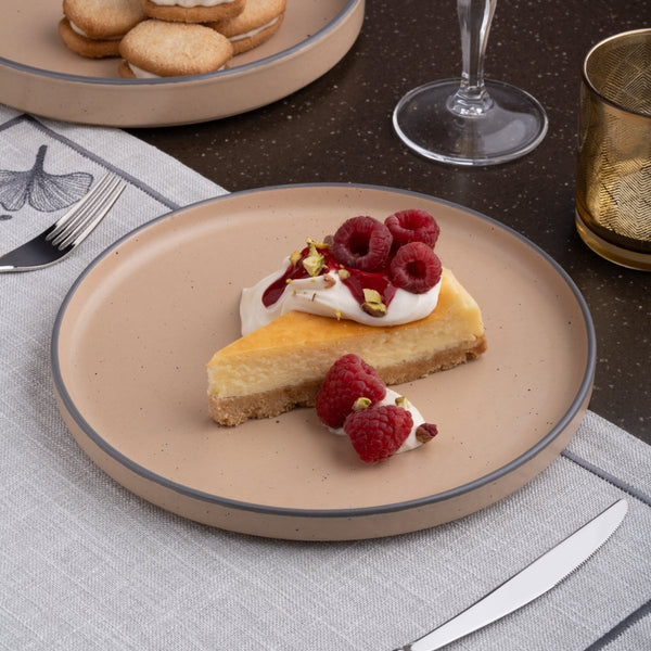 Ariane Selas 10 5/8" Selas - Dark Sand Dots Porcelain Short Rim Stackable Plate - 4/Case (ASEARNA07B11027) - iFoodservice Online