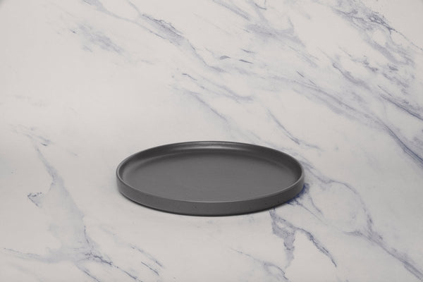 Ariane Selas 8 1/4" Selas - Charcoal Grey Dots Porcelain Short Rim Stackable Plate - 4/Case (ASEARNA05B11021) - iFoodservice Online