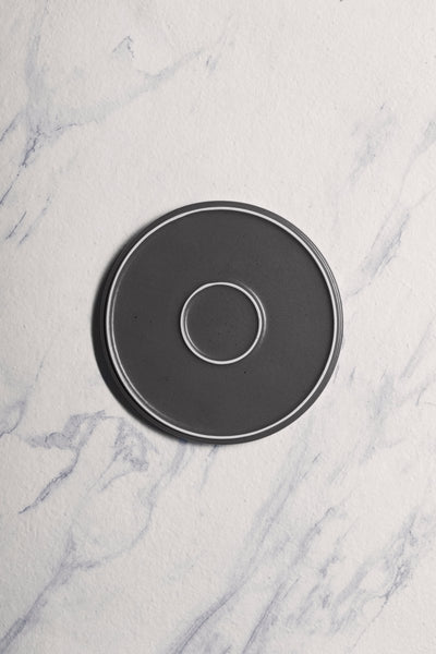 Ariane Selas 8 1/4" Selas - Charcoal Grey Dots Porcelain Short Rim Stackable Plate - 4/Case (ASEARNA05B11021) - iFoodservice Online