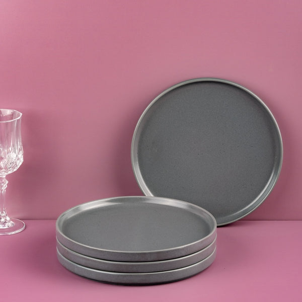 Ariane Selas 8 1/4" Selas - Charcoal Grey Dots Porcelain Short Rim Stackable Plate - 4/Case (ASEARNA05B11021) - iFoodservice Online