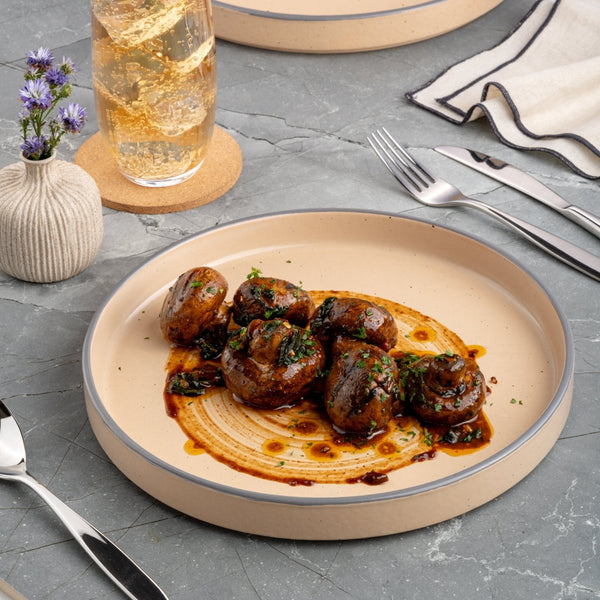 Ariane Selas 8 1/4" Selas - Dark Sand Dots Porcelain Short Rim Stackable Plate - 4/Case (ASEARNA07B11021) - iFoodservice Online