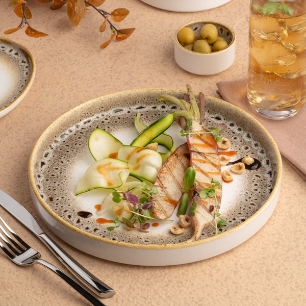 Ariane Selas 9 5/6" Jaguar Porcelain Stackable Plate - 4/Case (ASEARND51A11025) - iFoodservice Online