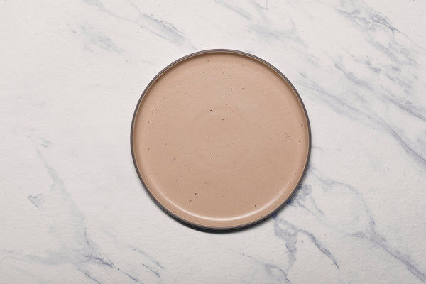 Ariane Selas 9 5/6" Selas - Dark Sand Dots Porcelain Short Rim Stackable Plate - 4/Case (ASEARNA07B11025) - iFoodservice Online