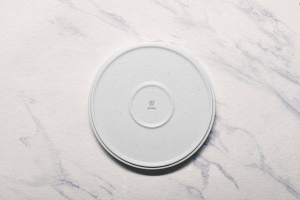 Ariane Selas 9 5/6" Selas - Linen Dots Porcelain Short Rim Stackable Plate - 4/Case (ASEARNA03B11025) - iFoodservice Online