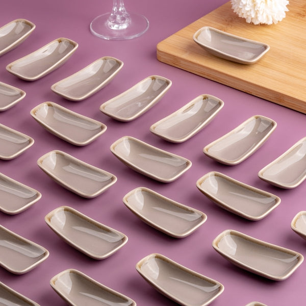 Ariane Vital 3 1/7" x 1 2/3" Splash Beige Porcelain Rectangle Plate - 24/Case (AVRARN257011008) - iFoodservice Online