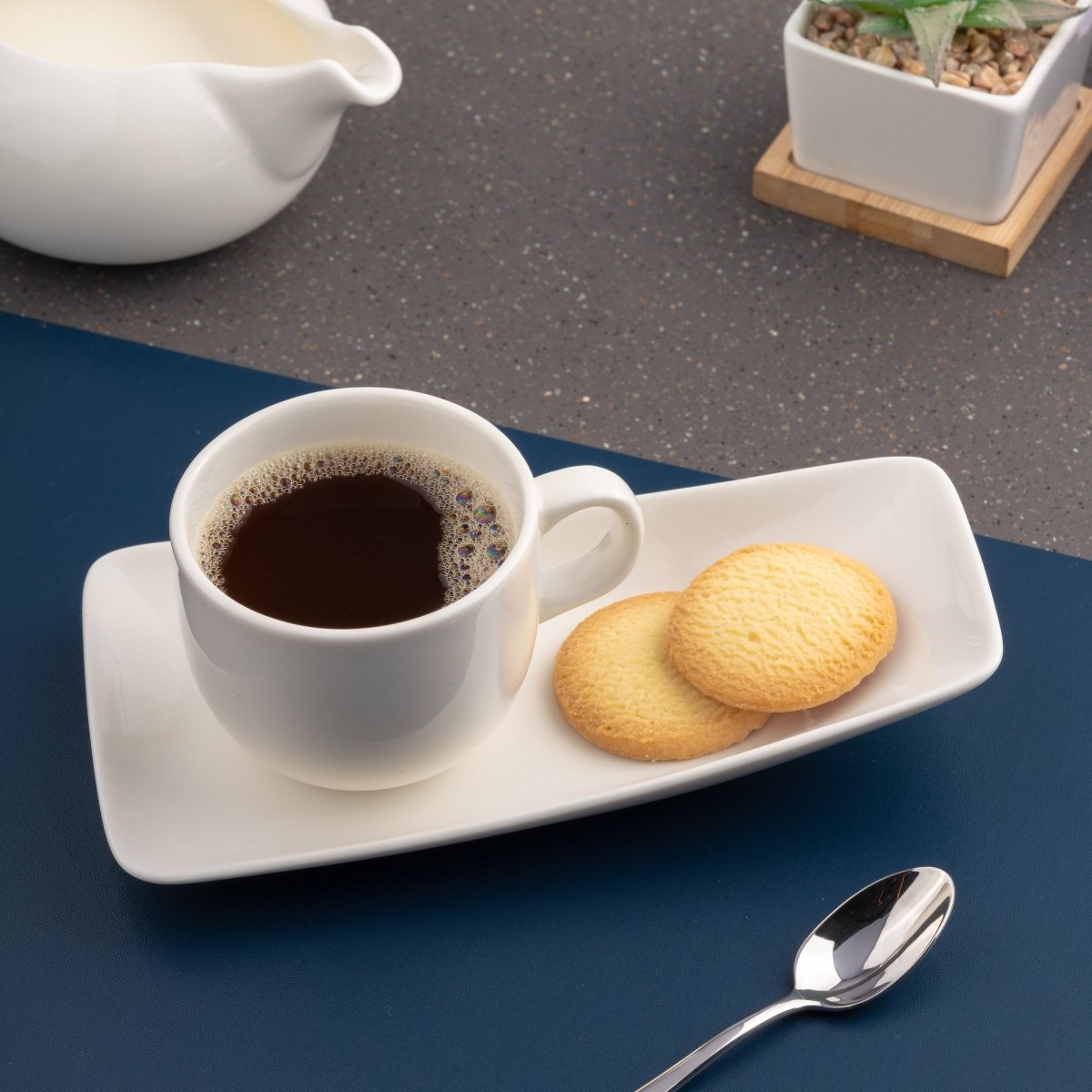 Ariane Vital 7 2/3" x 4 1/7" Warm White Porcelain Rectangle Saucer - 12/Case (AVRARN000014019) - iFoodservice Online