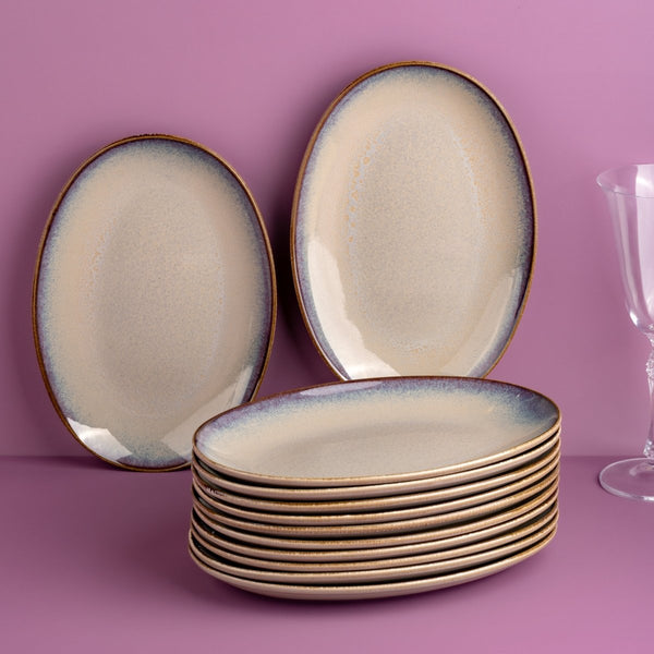 Ariane Vital Coupe 10 1/4" Splash Beige Porcelain Coupe Oval Plate - 12/Case (AVCARN257015026) - iFoodservice Online