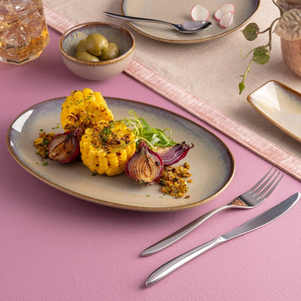 Ariane Vital Coupe 10 1/4" Splash Beige Porcelain Coupe Oval Plate - 12/Case (AVCARN257015026) - iFoodservice Online