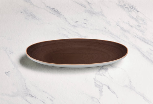 Ariane Vital Coupe 10 1/4" Twister Deep Brown Porcelain Coupe Oval Plate - 12/Case (AVCARN263015026) - iFoodservice Online