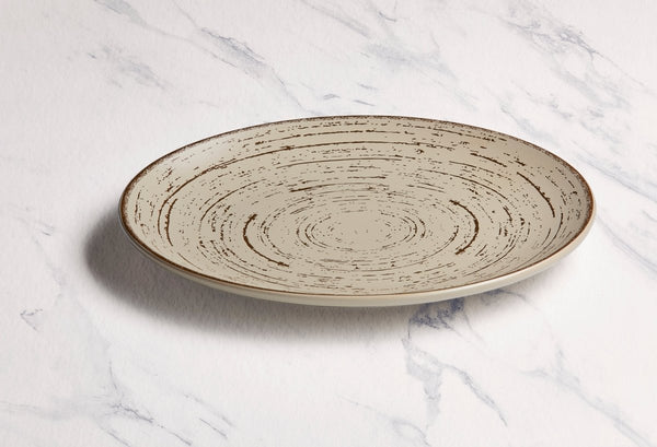 Ariane Vital Coupe 10 5/8" Tornado - Sand Dollar Gray Porcelain Coupe Round Rimless Plate - 6/Case (AVCARN428011027) - iFoodservice Online