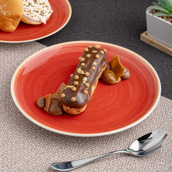 Ariane Vital Coupe 10 5/8" Twister Red Porcelain Coupe Round Rimless Plate - 6/Case (AVCARN204011027) - iFoodservice Online