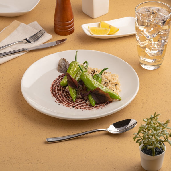 Ariane Vital Coupe 10" Vital Coupe - Warm White Porcelain Coupe Round Rimless Plate - 6/Case (AVCARN000011025) - iFoodservice Online