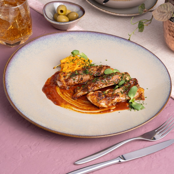 Ariane Vital Coupe 11 3/7" Splash Beige Porcelain Elevated Plate - 6/Case (AVCARN257111029) - iFoodservice Online