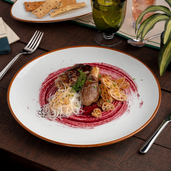 Ariane Vital Coupe 12 1/5" Terra Arena Porcelain Coupe Round Rimless Plate - 6/Case (AVCARN205011031) - iFoodservice Online