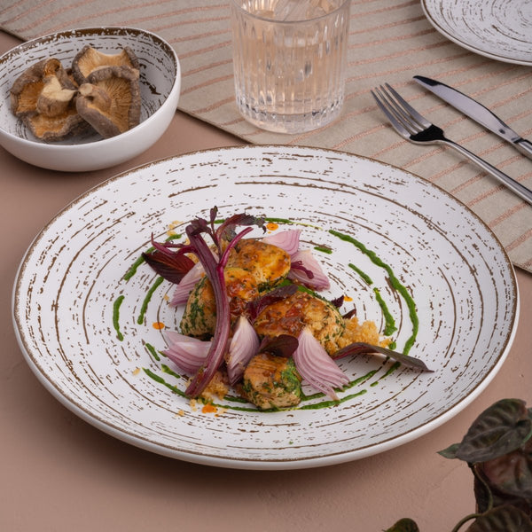 Ariane Vital Coupe 12 1/5" Tornado - White Matt Porcelain Coupe Round Rimless Plate - 6/Case (AVCARN427011031) - iFoodservice Online