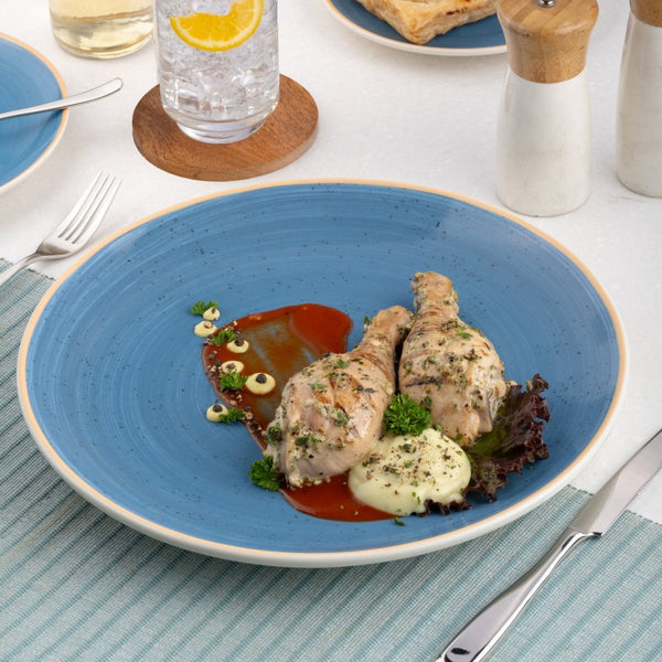 Ariane Vital Coupe 12 1/5" Twister Blue Porcelain Coupe Round Rimless Plate - 6/Case (AVCARN264011031) - iFoodservice Online