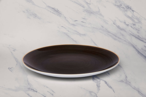 Ariane Vital Coupe 12 1/5" Twister Mokka Drak Brown Porcelain Coupe Round Rimless Plate - 6/Case (AVCARN263011031) - iFoodservice Online