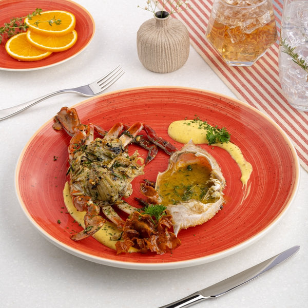 Ariane Vital Coupe 12 1/5" Twister Red Porcelain Coupe Round Rimless Plate - 6/Case (AVCARN204011031) - iFoodservice Online