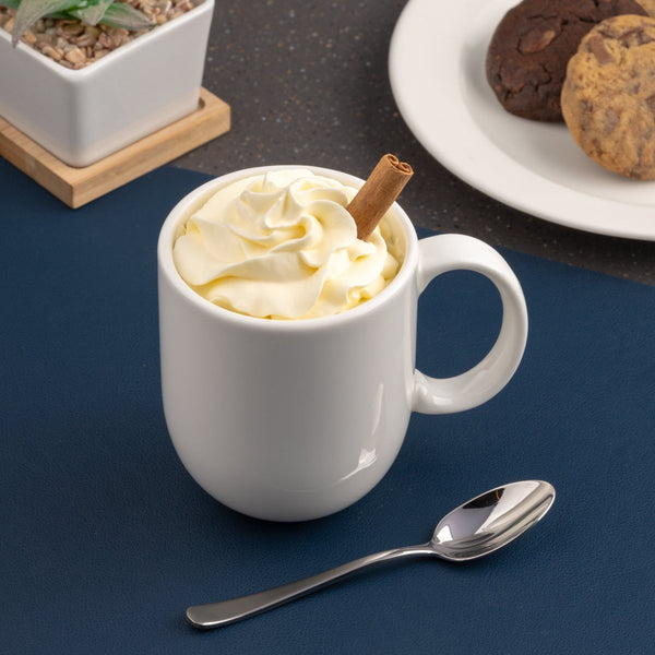 Ariane Vital Coupe 12 1/6 Oz Vital Coupe - Warm White Porcelain Coupe Linear Mug - 6/Case (AVCARN000054036) - iFoodservice Online