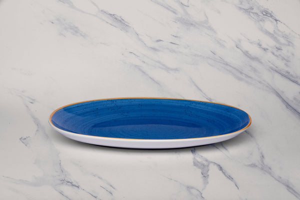 Ariane Vital Coupe 12 3/5" Twister Blue Porcelain Coupe Oval Plate - 6/Case (AVCARN264015032) - iFoodservice Online