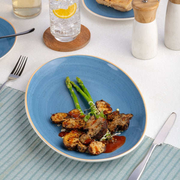 Ariane Vital Coupe 12 3/5" Twister Blue Porcelain Coupe Oval Plate - 6/Case (AVCARN264015032) - iFoodservice Online