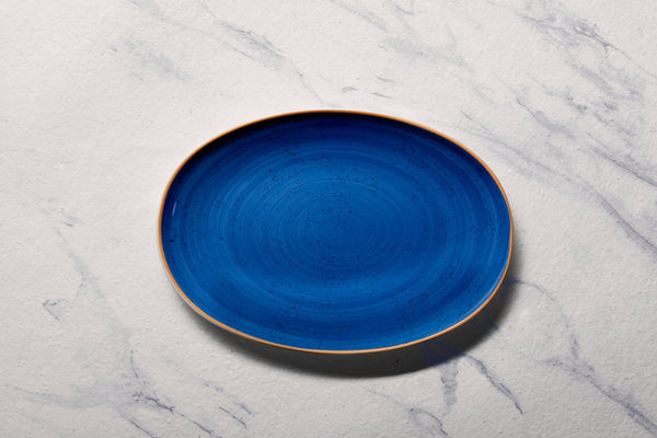 Ariane Vital Coupe 12 3/5" Twister Blue Porcelain Coupe Oval Plate - 6/Case (AVCARN264015032) - iFoodservice Online