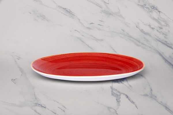 Ariane Vital Coupe 12 3/5" Twister Red Porcelain Coupe Oval Plate - 6/Case (AVCARN204015032) - iFoodservice Online