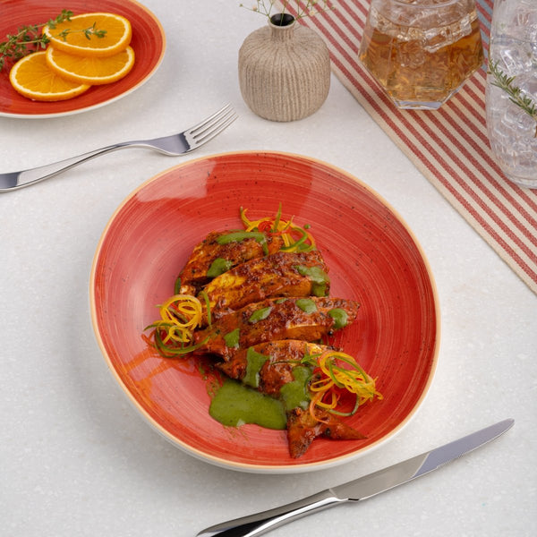 Ariane Vital Coupe 12 3/5" Twister Red Porcelain Coupe Oval Plate - 6/Case (AVCARN204015032) - iFoodservice Online