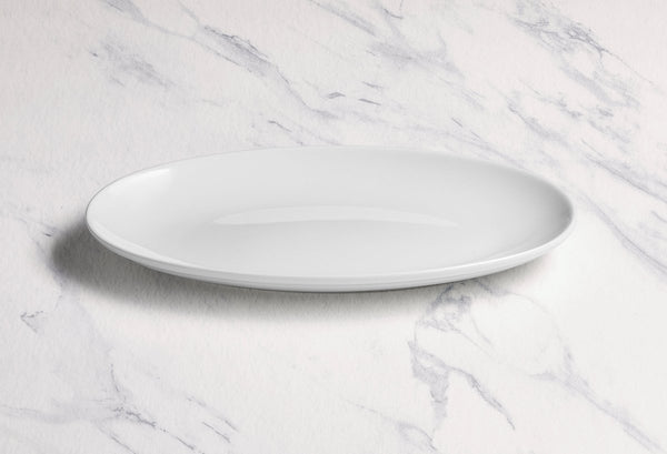 Ariane Vital Coupe 12" Vital Coupe - Warm White Porcelain Coupe Oval Burger Plate - 6/Case (AVCARN000015031) - iFoodservice Online