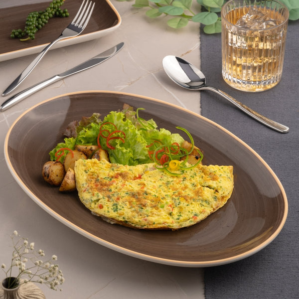 Ariane Vital Coupe 14 1/6" Twister Brown Porcelain Coupe Oval Plate - 6/Case (AVCARN263015036) - iFoodservice Online