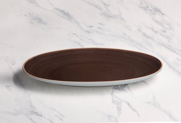 Ariane Vital Coupe 14 1/6" Twister Brown Porcelain Coupe Oval Plate - 6/Case (AVCARN263015036) - iFoodservice Online
