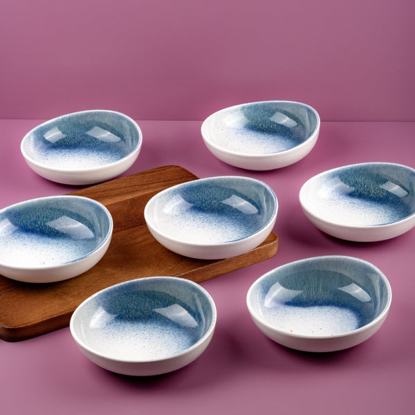 Ariane Vital Coupe 4 5/7" White & Blue Porcelain Coupe Bowl - 12/Case (AVCARND65022012) - iFoodservice Online
