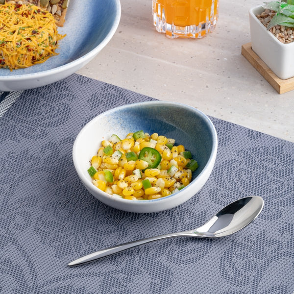 Ariane Vital Coupe 4 5/7" White & Blue Porcelain Coupe Bowl - 12/Case (AVCARND65022012) - iFoodservice Online