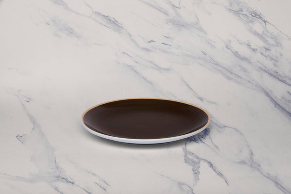 Ariane Vital Coupe 8 1/4" Twister Mokka Dark Brown Porcelain Coupe Round Rimless Plate - 12/Case (AVCARN263011021) - iFoodservice Online