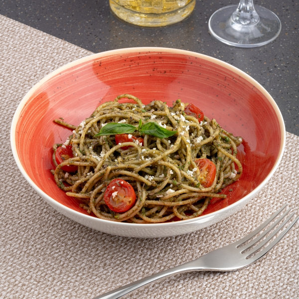 Ariane Vital Coupe 8 1/4" Twister Red Porcelain Coupe Round Deep Plate - 6/Case (AVCARN204012001) - iFoodservice Online